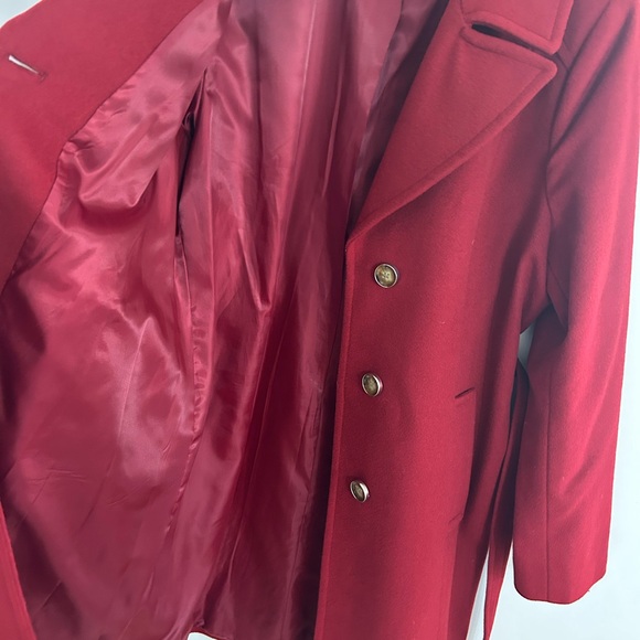 Michael Kors Women Large Red Wool/cashmere Blend Pea Coat Belted Jacket Trench - Picture 9 of 13